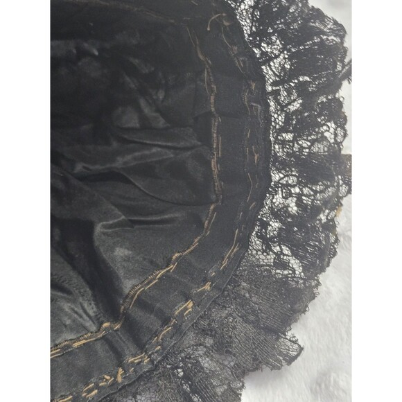Antique Victorian Mourning Bonnet Hat Black Ribbon Lace Dark Brown Distressed main image 13